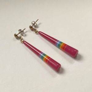 NWOT Vintage Hot Pink Striped Lucite Drop Post Earrings
